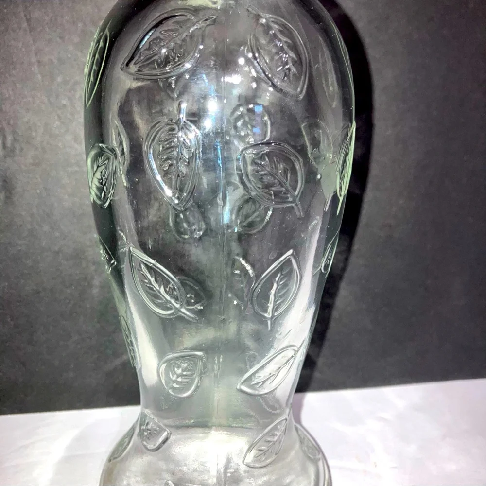 Vase Clear Glass with Embossed Leaves 7 3/4” Tall Fall Season Feaf Pattern